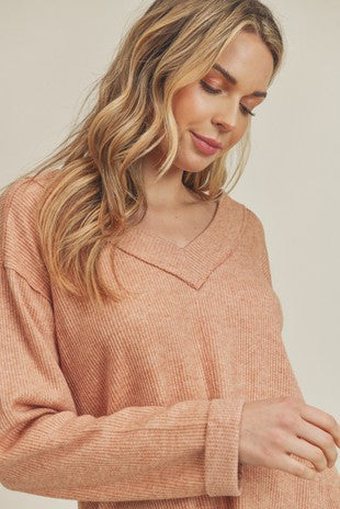 Taupe V-Neck Knit Top