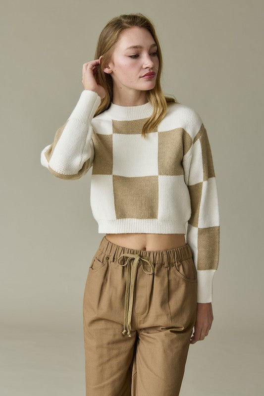 Harper Checkerboard Crop Sweater Top