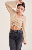 Beige Front Tie Crop